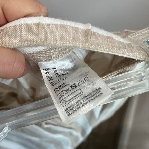 H&M Linen Blend Striped Pants Size 12 Cropped Wide Leg Coastal Grandma - Picture 6 of 9